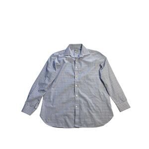 Michael Kors Men’s Slim Fit Dress Shirt L 32/33 Blue Check Long Sleeve Button-Up